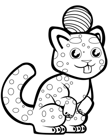 Cute Cat With A Ball On Its Head Coloring Page